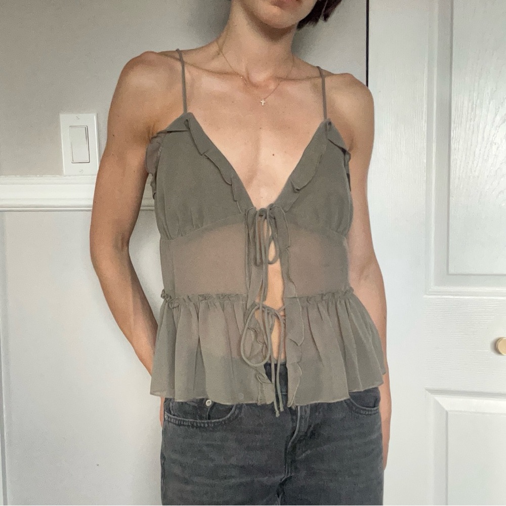 Flowy Olive Green Front Tie Tank